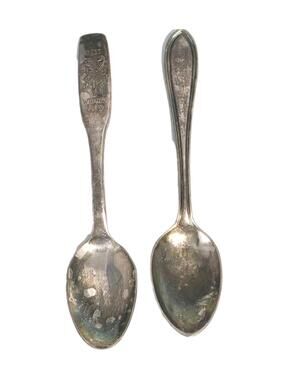 Vtg Souvenir Spoons Silverplate Collectible  'Best Wishes' and 'Hotel Bond' 4.5"